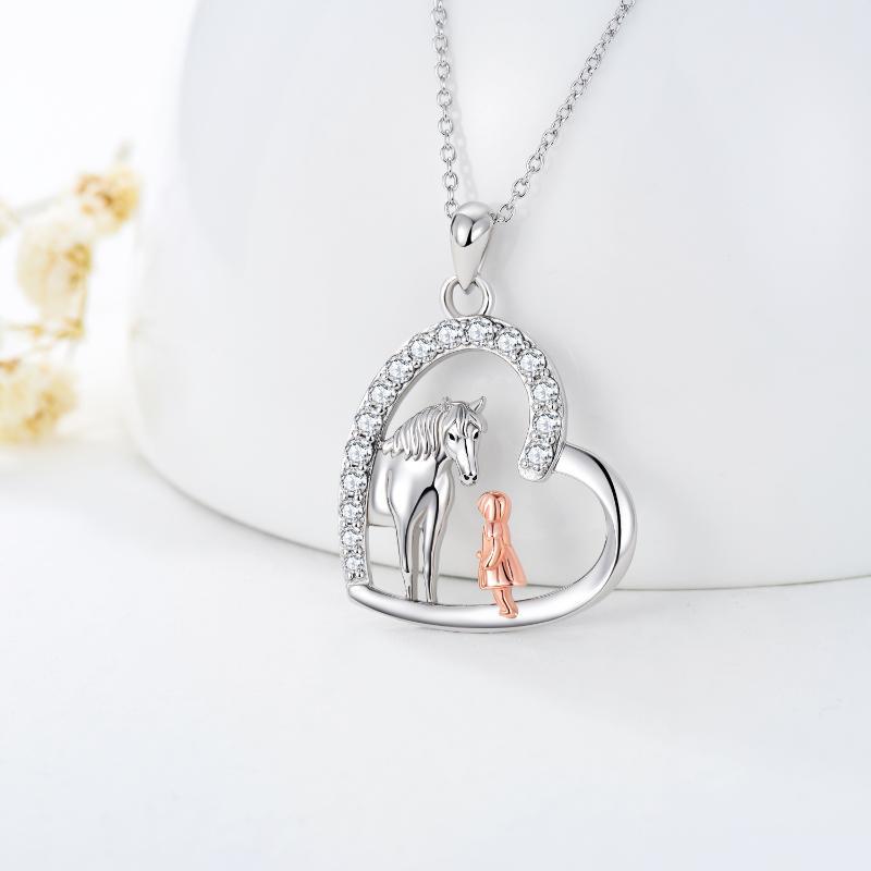 Sterling zilveren hart paard en meisje hanger ketting sieraden