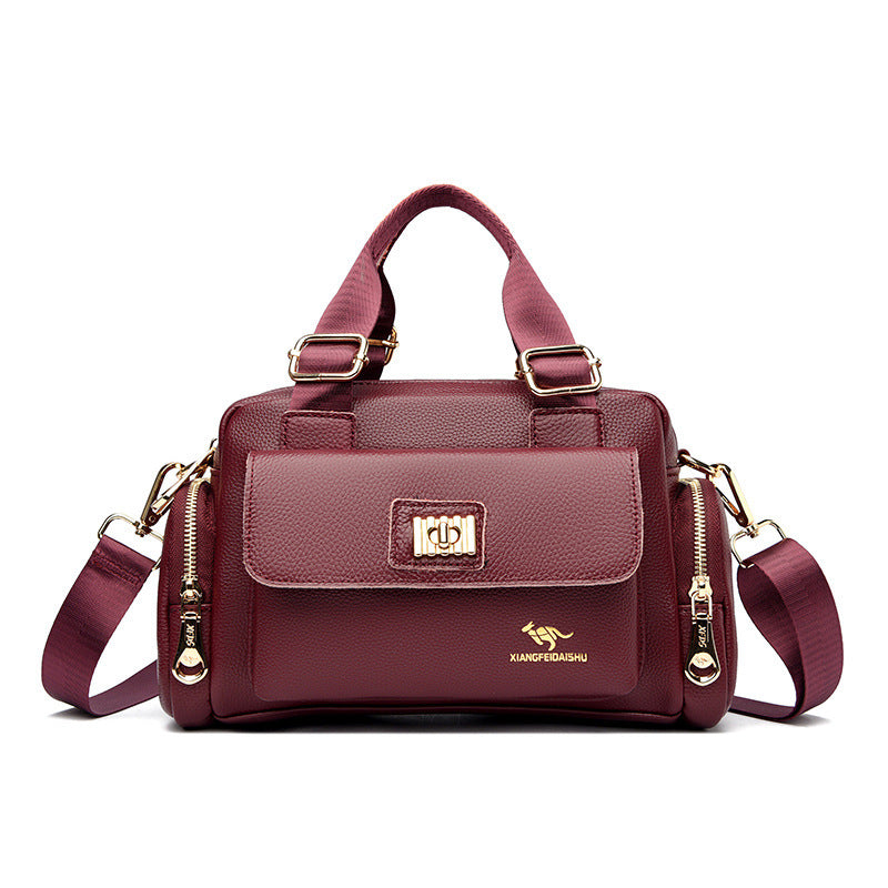 Women's Fashionable Large Capacity Handbag Original Leather Multi-functional Zipper Pocket Women's Shoulder Messenger Bag