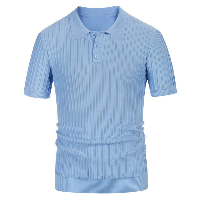 Men's Fashionable Candy Colored Knitted Short Sleeve Button Down Colla High Quality Men's Casual Slim Fit Polo Shirt