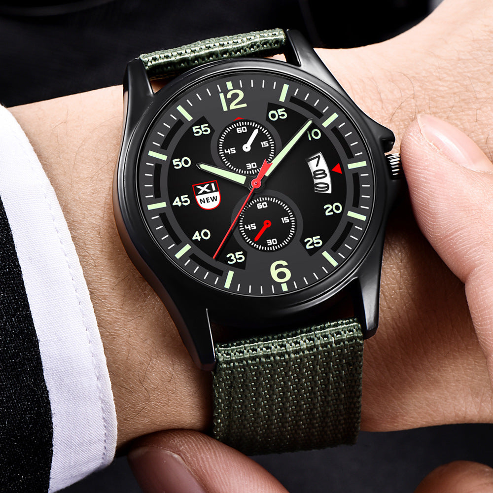 Orologio da polso da uomo al quarzo analogico, impermeabile, in nylon militare, con data, da uomo, con calendario, al quarzo