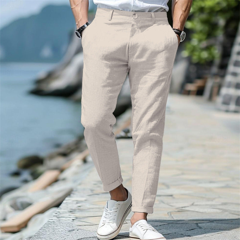 Men's Linen Summer Button Front Slant Pocket Straight-leg pant - Acquisti Online
