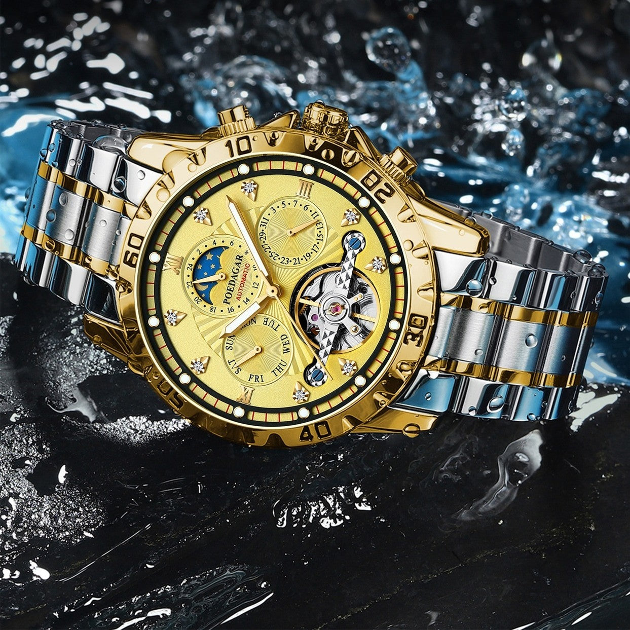POEDAGAR Man Luxury Automatic Tourbillon Waterproof Steel Band Watch - Acquisti Online