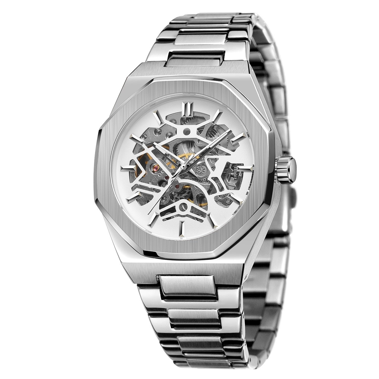 Men's Automatic Mechanical Wrist Watch Gear Shape Skeleton Dial Luxury Men's Automatic Mechanical Watch with Skeleton Analog Dial, Latest Fashion Style with Stainless Steel Watch - Acquisti Online