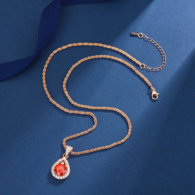 Women's Garnet Zircon Champagne Gold Ring Necklace