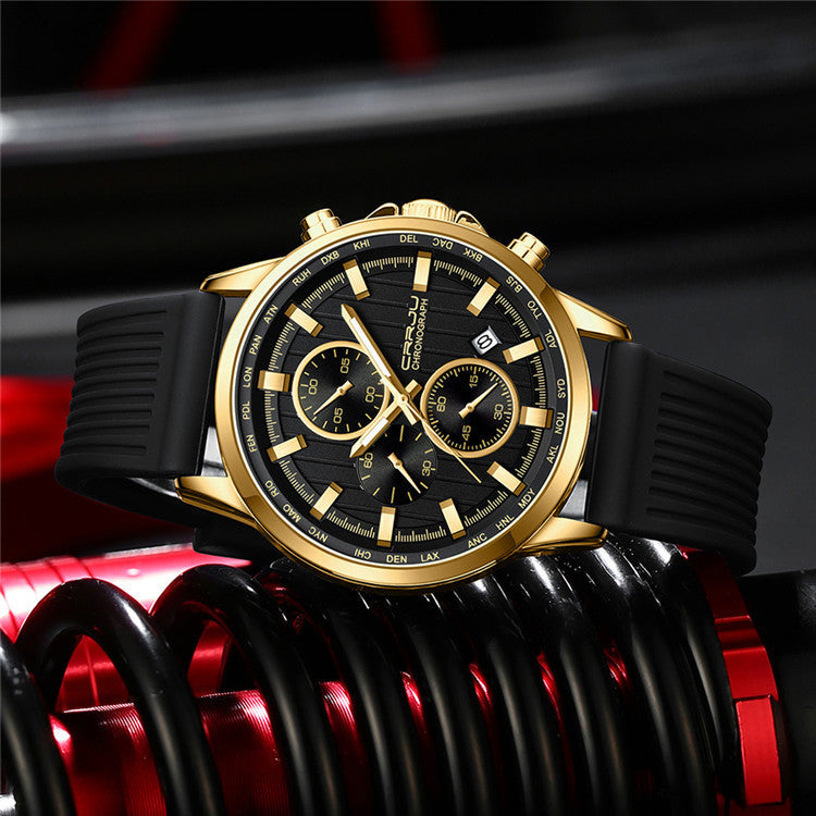 CRRJU Luxe heren multifunctioneel waterdicht lichtgevend sport casual quartz polshorloge