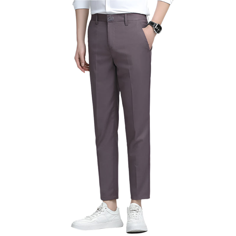 Men's Fashion Slim Fit Cropped Pant Fashionable Micro Elastic Mid Waist long straight pant Men's Casual Formal Pant