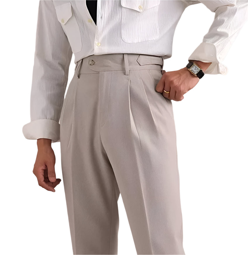Neapolitan Mesh Wool Breathable Straight Loose Suit  Men's Pants
