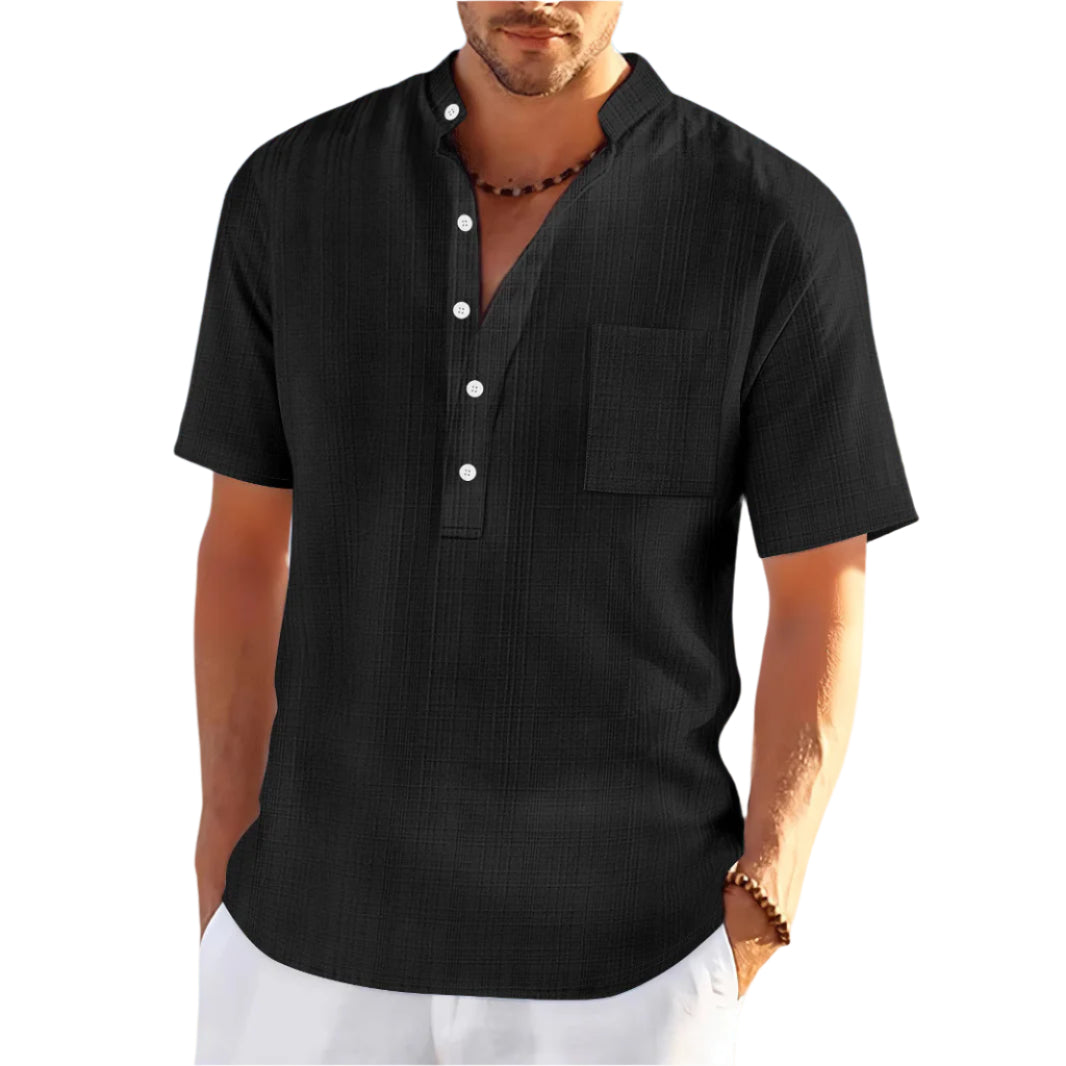 Stand Collar Short Sleeve Loose Leisure Vacation Henley Shirt - Acquisti Online