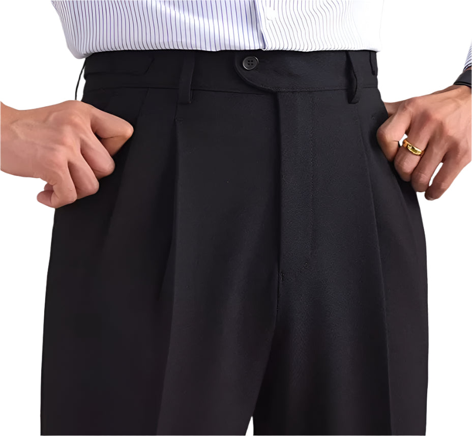 Neapolitan Mesh Wool Breathable Straight Loose Suit  Men's Pants