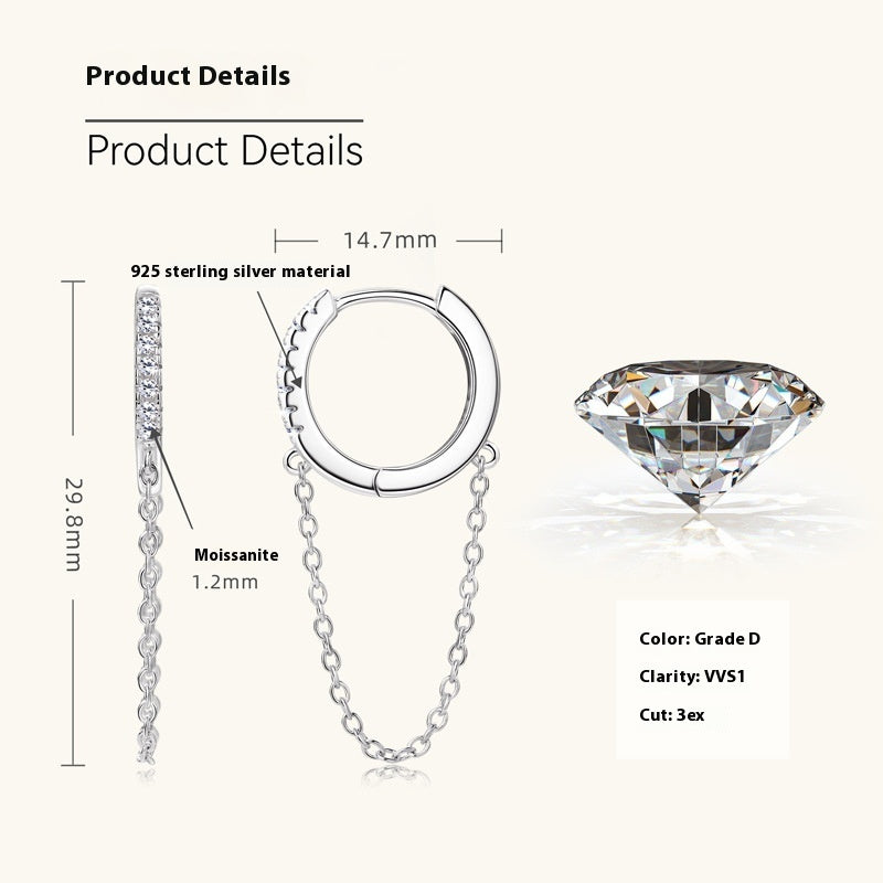 Women Luxury Earrings S925 Sterling Silver Moissanite Diamond Earrings High Quality Tassel Chain Hoop Women Earrings