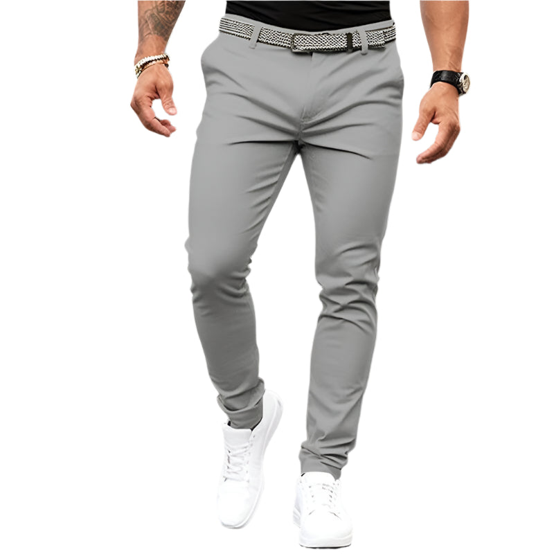 Men's Pure Color Tight Pocket Zipper Business Casual Slim-fitting Pant