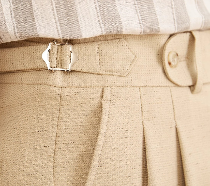 Heren modieuze zakelijke casual formele broek effen kleur dubbel geplooid hoge taille rechte heren casual formele broek