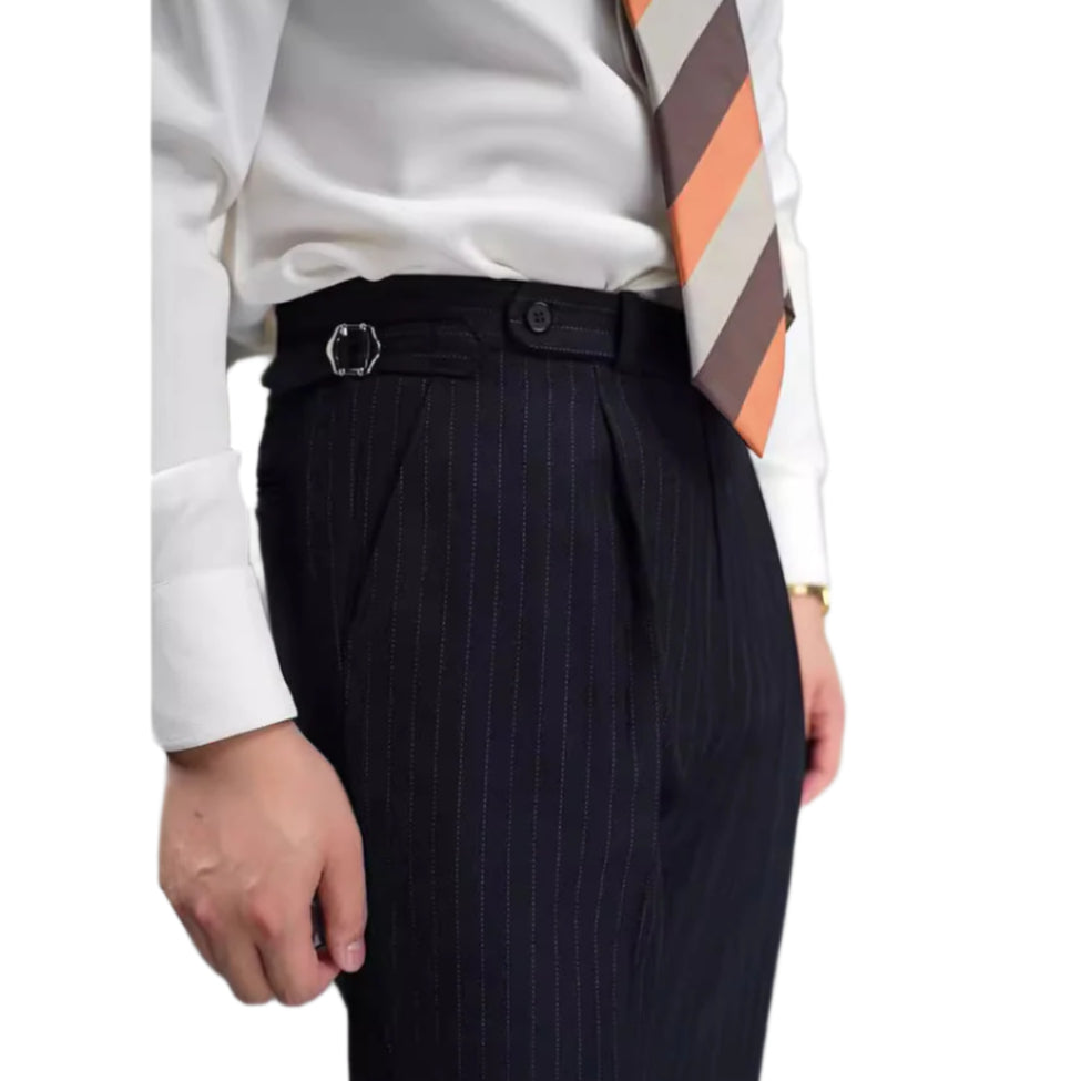 Men's Fashionable Casual Formal Pants Wool Blended Single Pleated Striped Suit Business Casual Formal Men's Pants