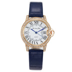 Women's Fashion Leather band Stainless Steel Classic Casual Quarzt Watch Sparkling Stone Crafted Quartz Watch