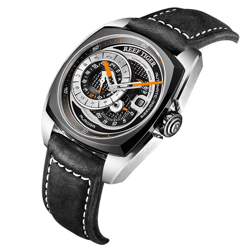 Orologio sportivo da uomo di alta qualità REEF TIGER, impermeabile, con cinturino in vera pelle, multifunzione, RGA3319, orologio meccanico automatico