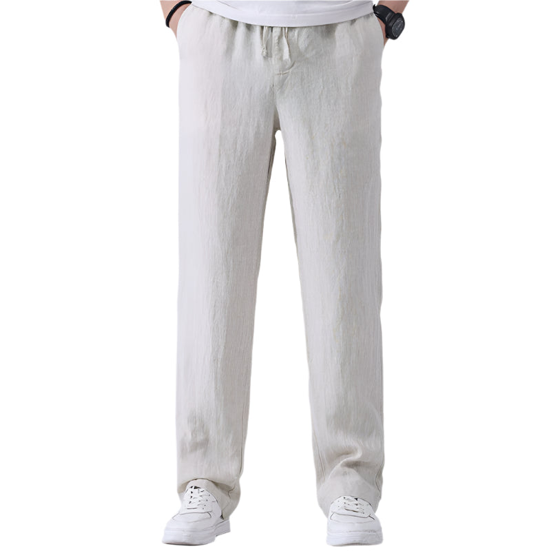 Men's Fashionable Casual Straight Wide Fashion Loose Sports Elastic Trousers Mid waist Thin Linen Men's Casual Trousers