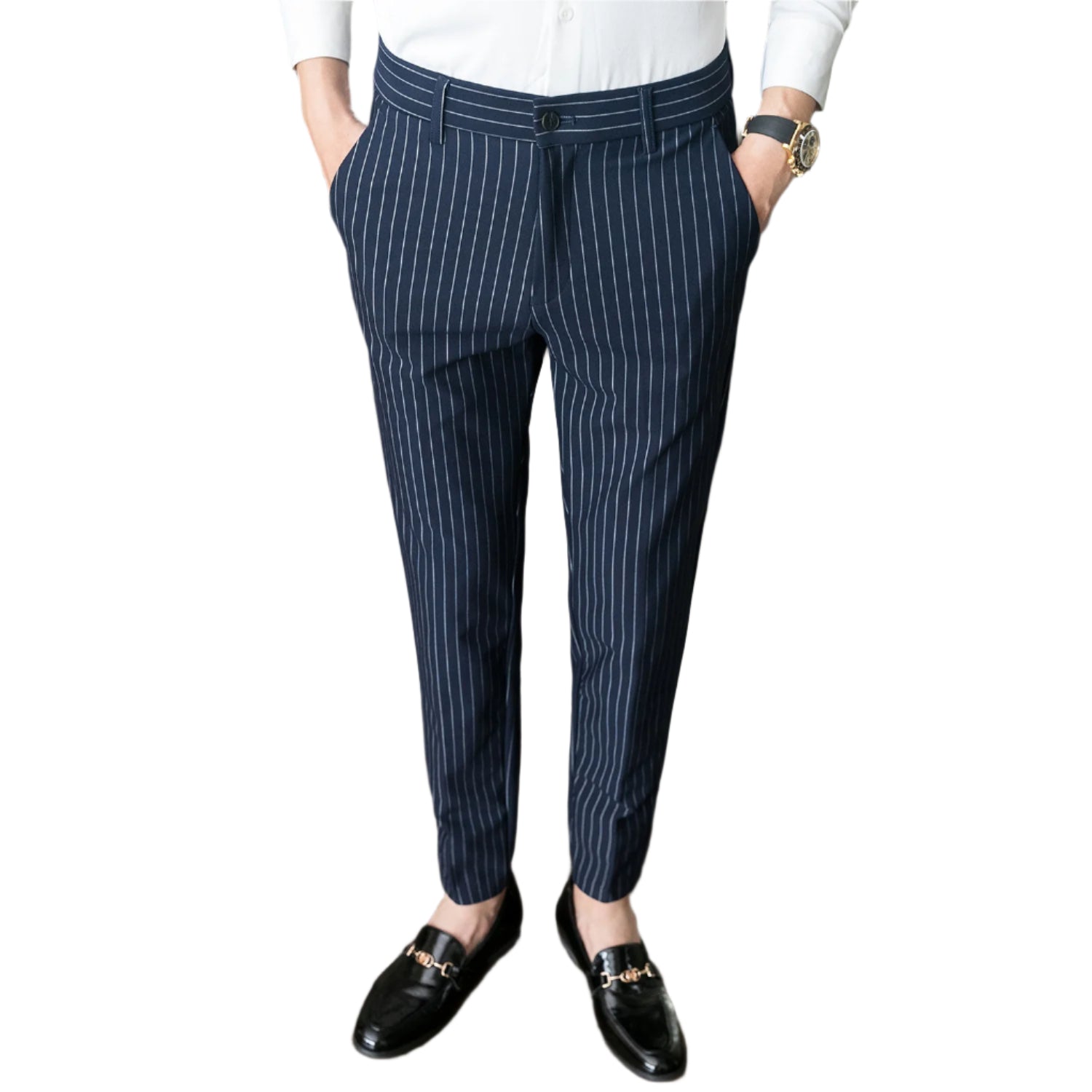 Heren modieuze zakelijke casual formele broeken gestreepte effen kleur slim fit pak zakelijke kleding heren casual formele broeken