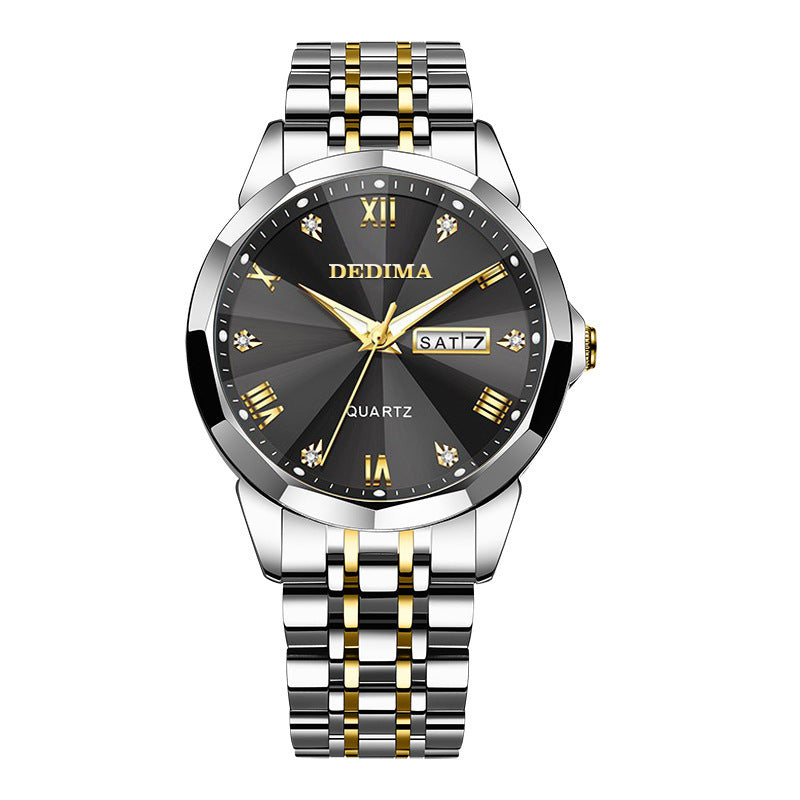 Orologio da polso da uomo di lusso DEDIMA, luminoso, impermeabile, al quarzo, in acciaio inossidabile.