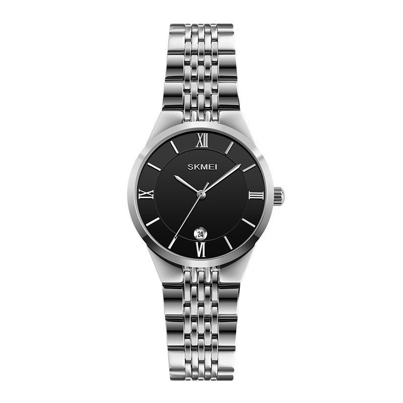 SKMEI Brands Couple Quartz Watch Luxury Stainless Steel Band Waterproof Auto Date Simple Quartz Movement Couple Wristwatch