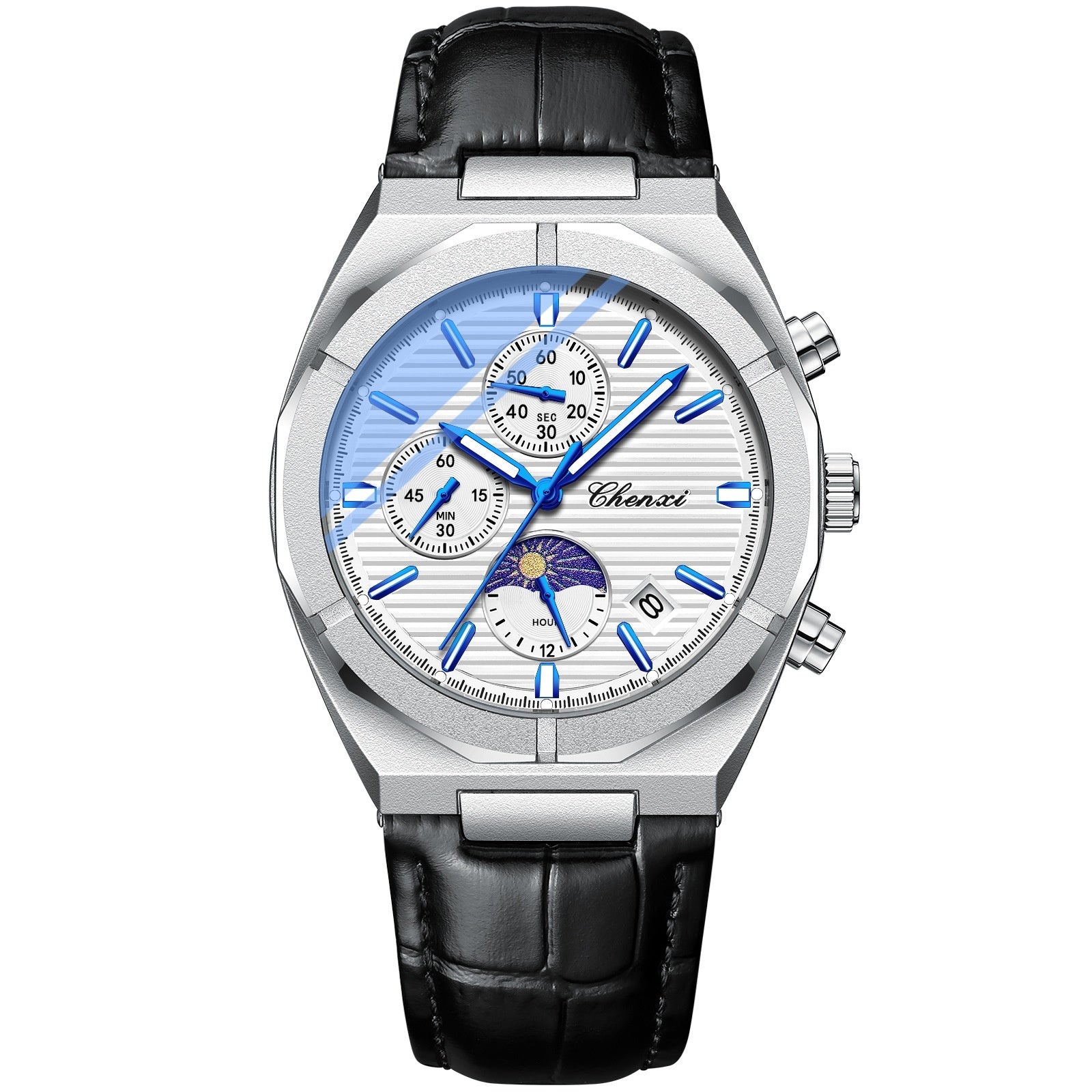 CHENXI 962 Orologio da uomo al quarzo con cinturino in acciaio inossidabile, cronografo di lusso, luminoso, impermeabile, con data