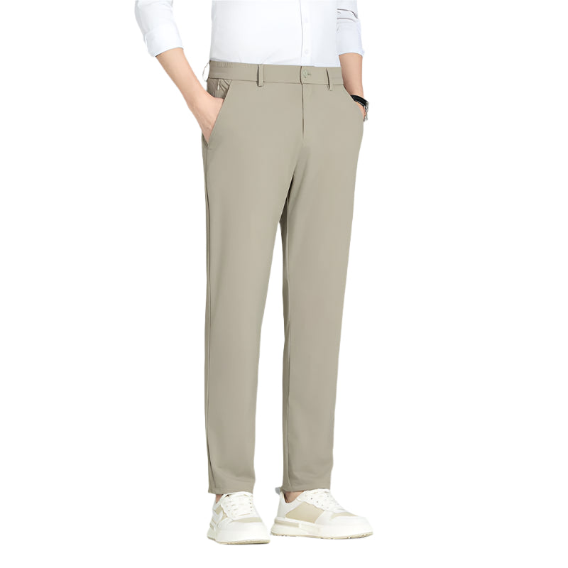 Men's Fashionable Casual Formal Pants Ice Silk Elastic Solid Color Zip Placket Mid Waist Leisure Men's Casual Pants - Acquisti Online