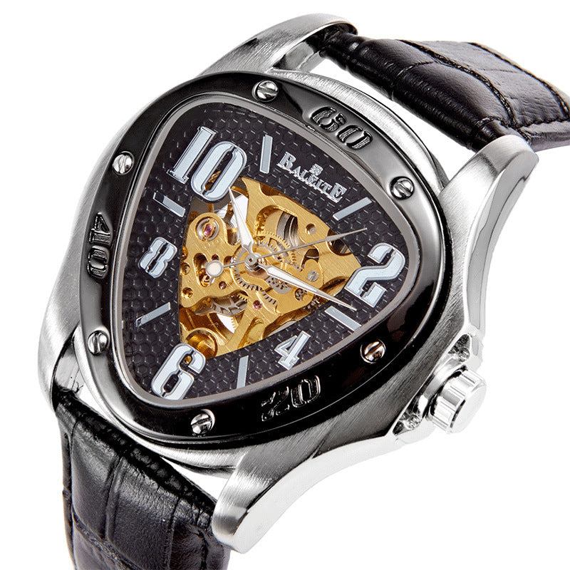 Orologio meccanico da uomo casual in stile europeo e americano con triangolo cavo