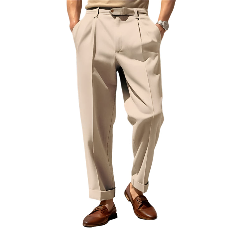 Men's Casual Pant Comfortable Mid-waist Button Straight Suit Pants