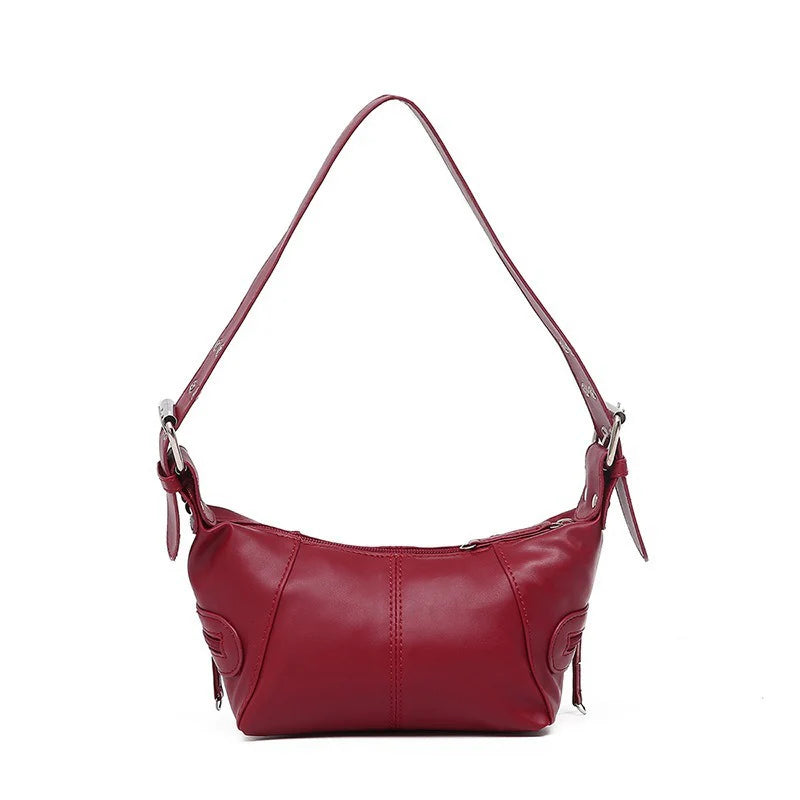 Women's Fashionable Retro Original Leather Zip One Shoulder Bag Large Capacity Zipper Pocket Women's Portable Underarm Bag
