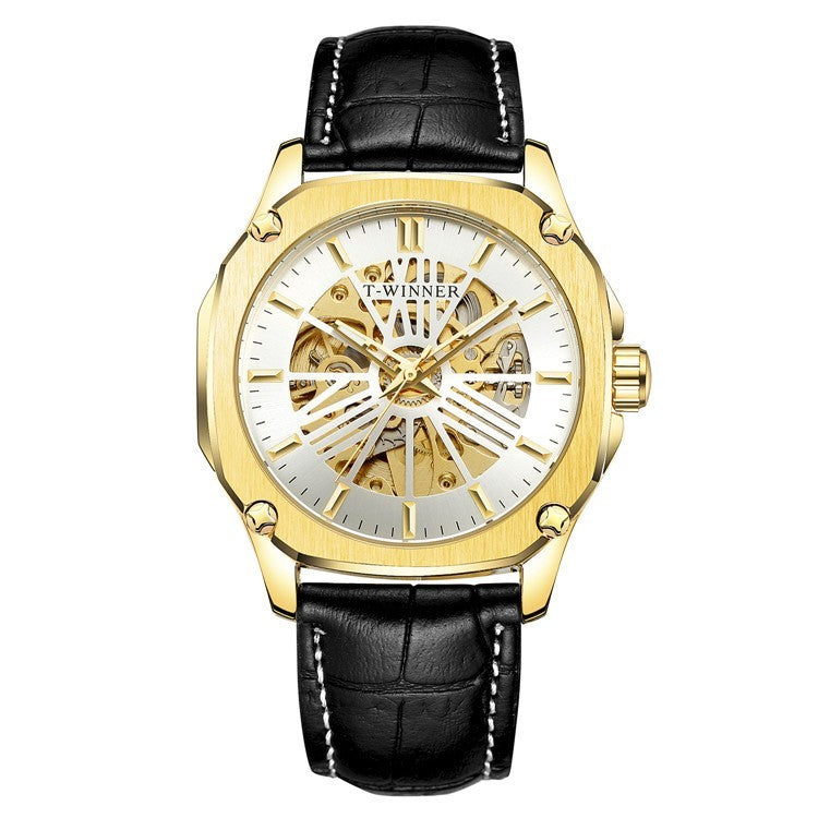 Orologio da polso di lusso da uomo T-WINNER, orologio meccanico automatico impermeabile con cassa scavata