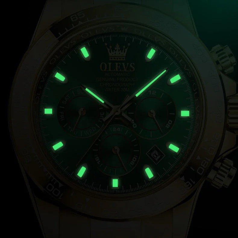 Olevs Men Business Casual Automatic Steel Band Gold Color Sports Watch