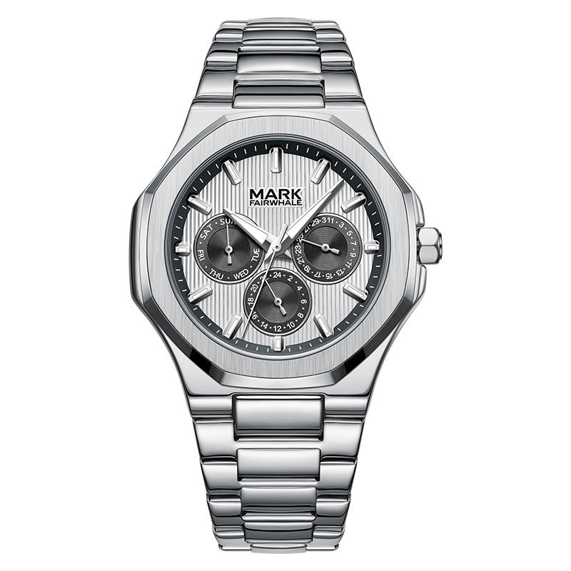 Orologio da polso da uomo di lusso personalizzato Mark Fairwale, classico, in acciaio inossidabile, impermeabile, al quarzo, 2024