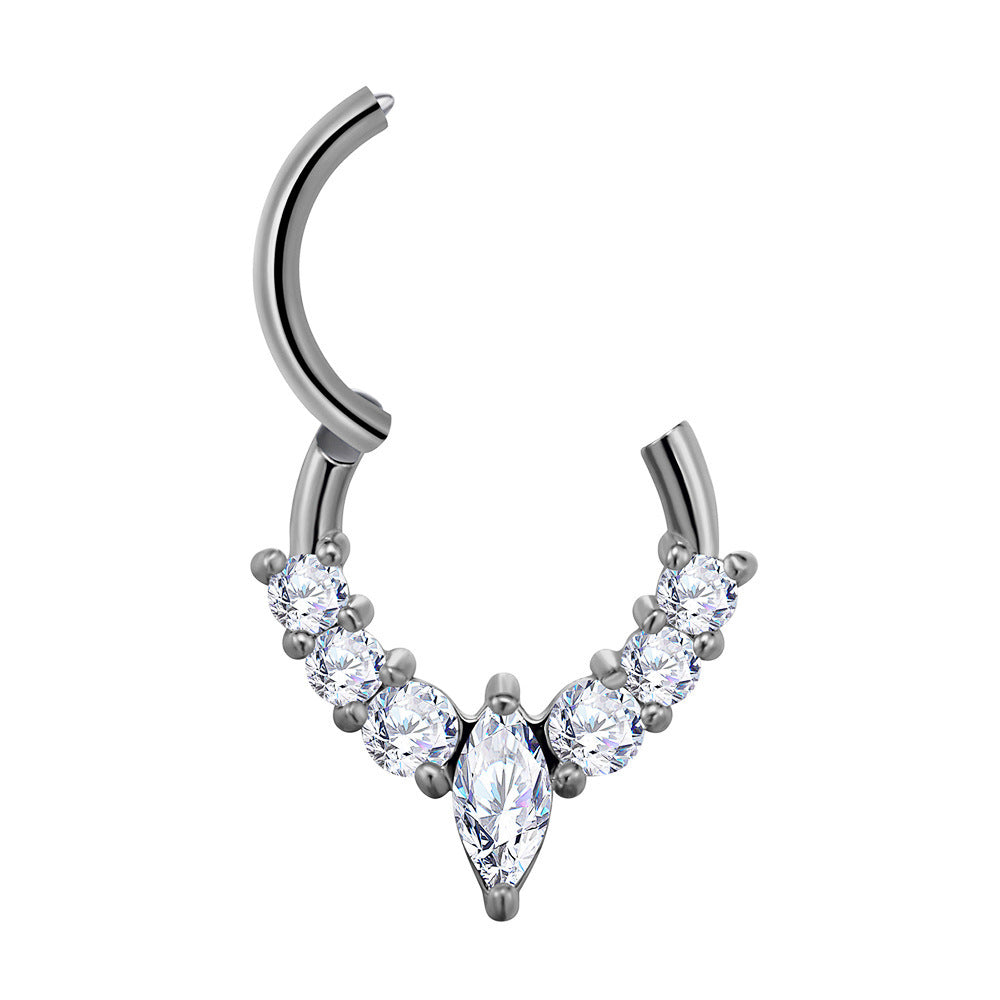 Stainless Steel Material Casting Water Drop-shaped Zircon Nose Ring