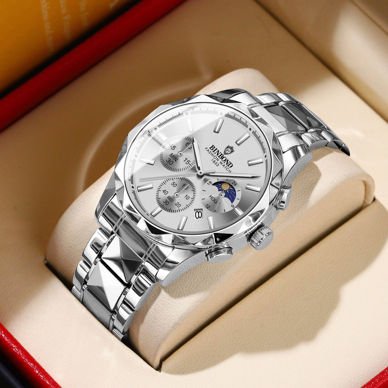 BINBOND Luxury Brand Men's Watch High Quality Waterproof Sport Chronograph Quartz Military Watch Men Clock Butterfly Clasp Men's Watch - Acquisti Online