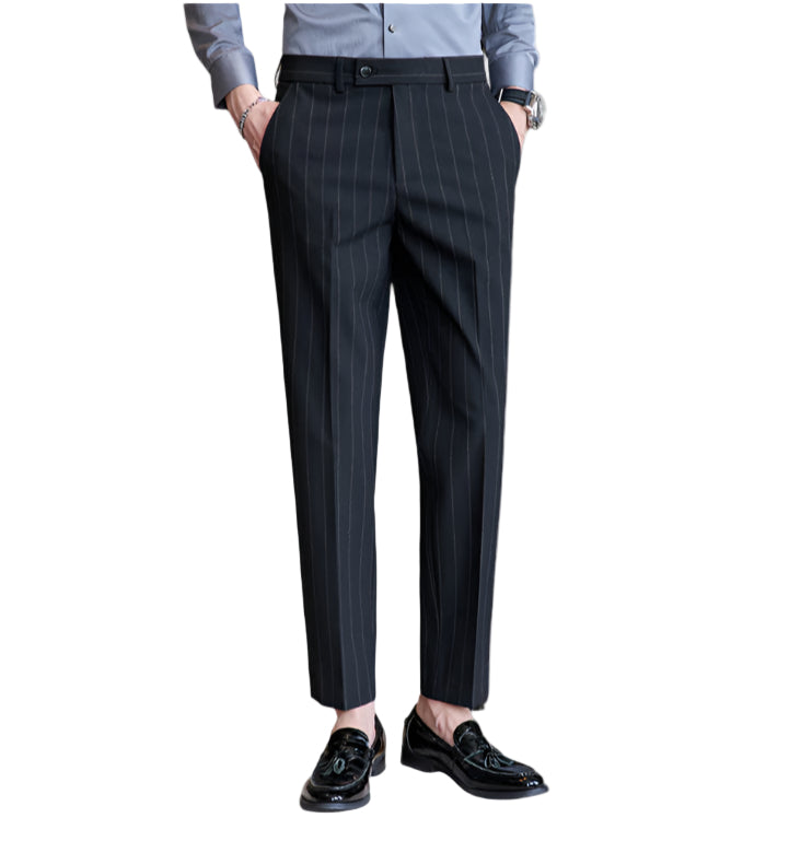 Heren modieuze casual formele broek garengeverfd licht luxe gestreepte textuur heren zakelijk pak stretch casual broek