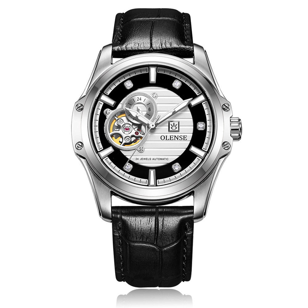Orologio meccanico da uomo con cinturino in pelle in acciaio inossidabile di alta qualità