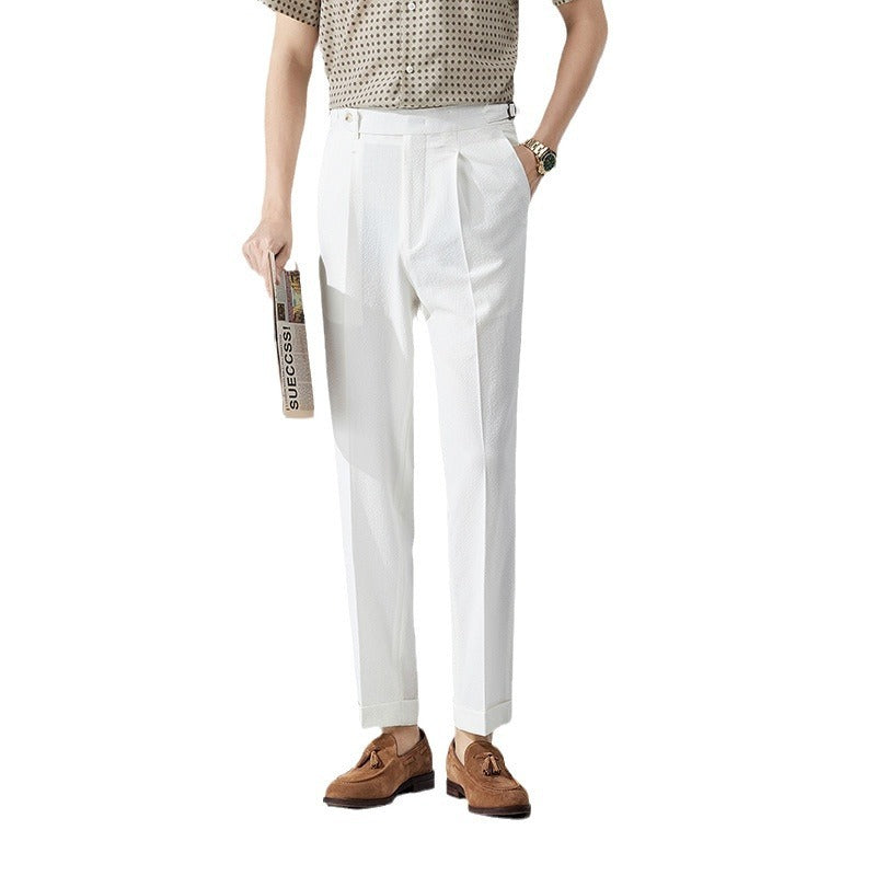 Fashion Seersucker Men's Pants Thin Straight Loose