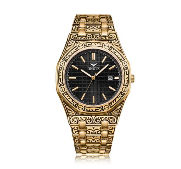 ONOLA Luxury Men's Engraved Bracelet Luxury Brand Men Quartz Watch Fashionable Classic Men's Quartz Watches