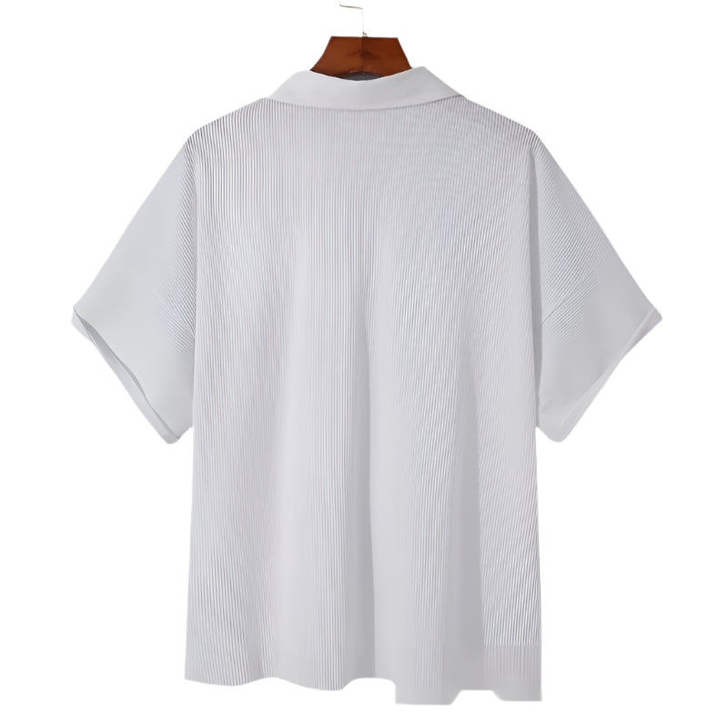 Men's Fashionable Casual Shirt Polyester Fiber Loose Shirt Cardigan Casual Hawaiian Beach Men's Fashion Striped Shirt