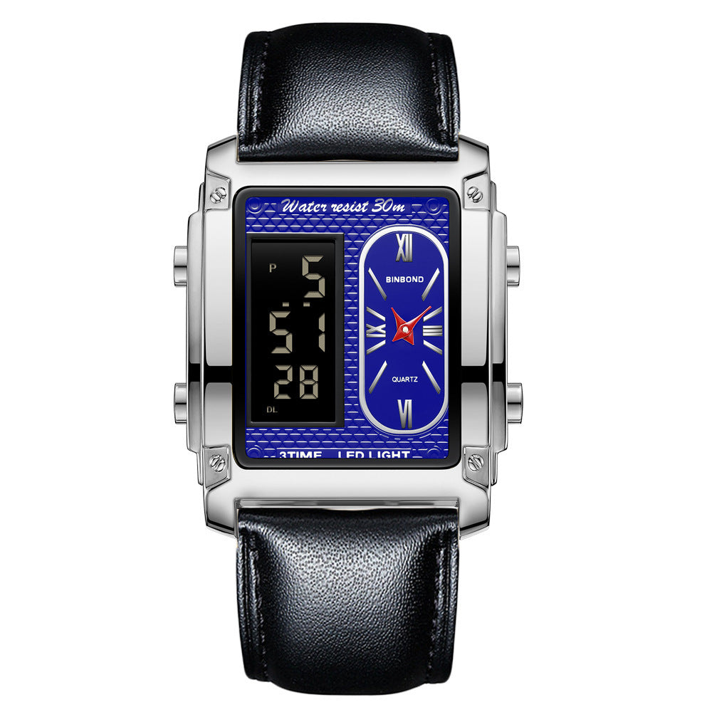 Men's Creative Steel Belt Electronic Watch Double Inserts Multi-functional Waterproof Watch