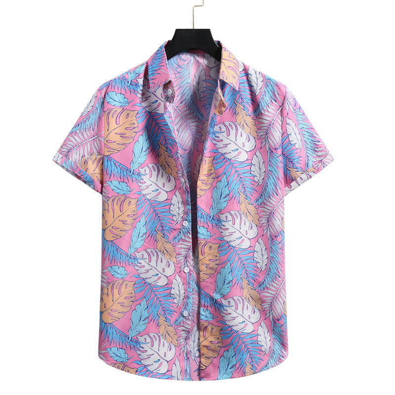 Modieus herenoverhemd van katoen met revers en een slim-fit print van bamboe