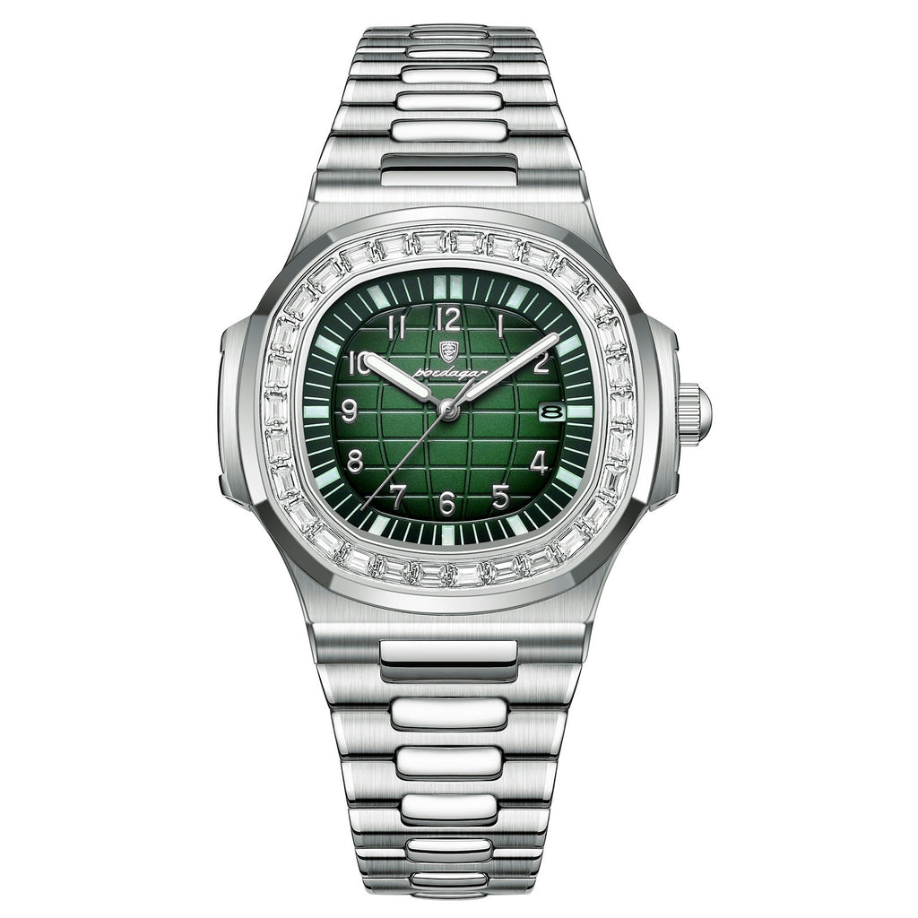 POEDAGAR Fashion Square Watch Men with Date Stainless Steel Quartz Wrist Watch High Quality Waterproof Luminous Men's Watch