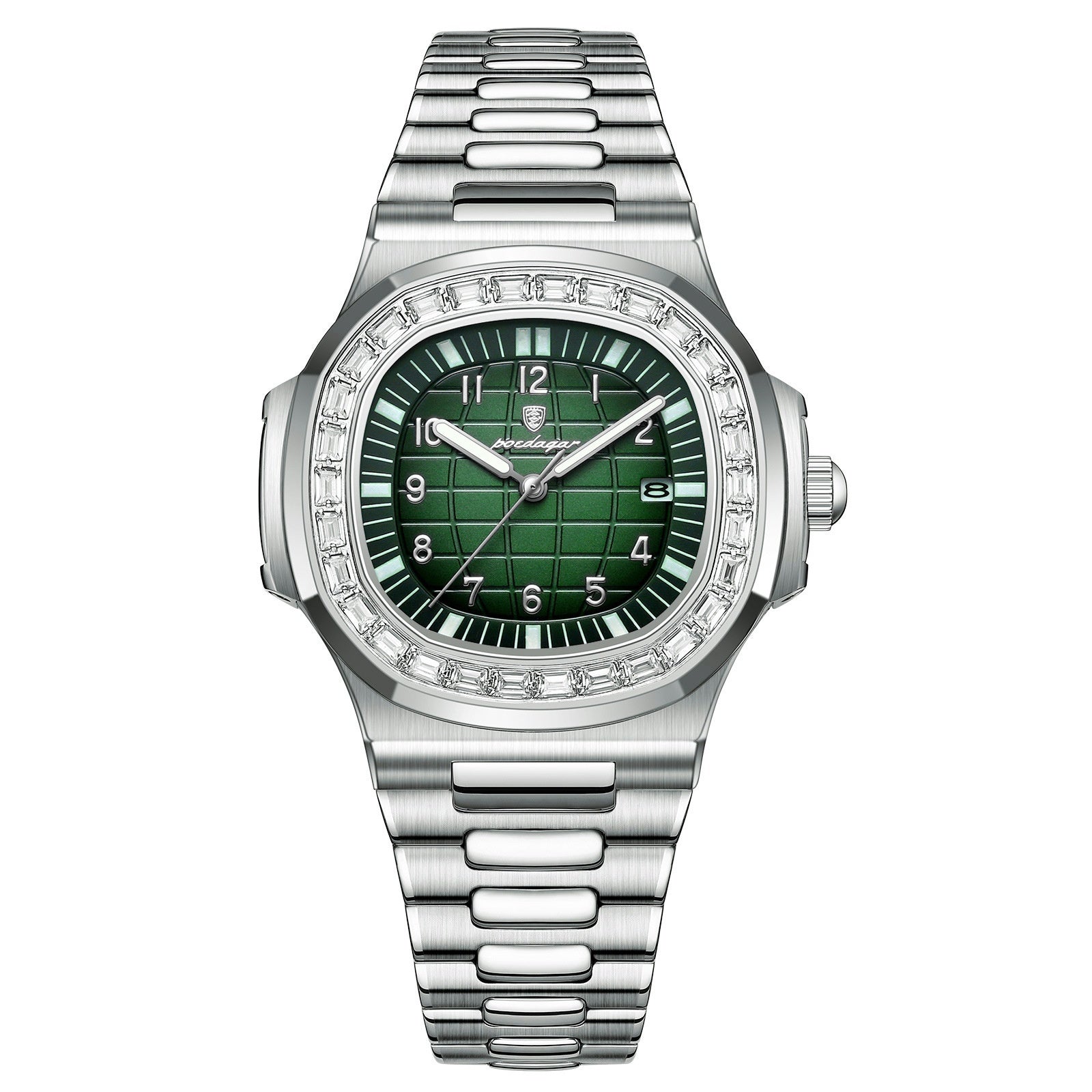 POEDAGAR Fashion Square Watch Men with Date Stainless Steel Quartz Wrist Watch High Quality Waterproof Luminous Men's Watch