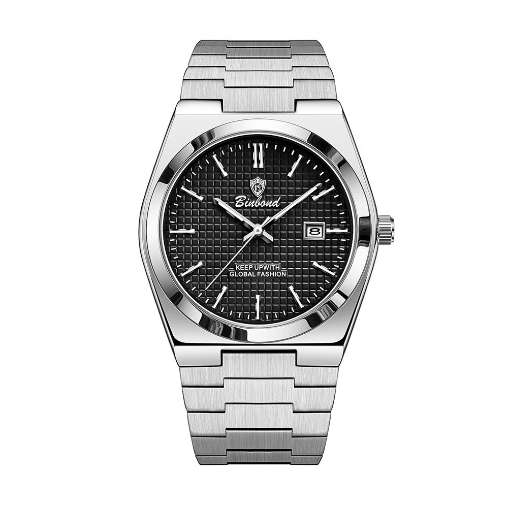 Binbond Orologio al quarzo da uomo in acciaio, luminoso, alla moda, impermeabile, alla moda.