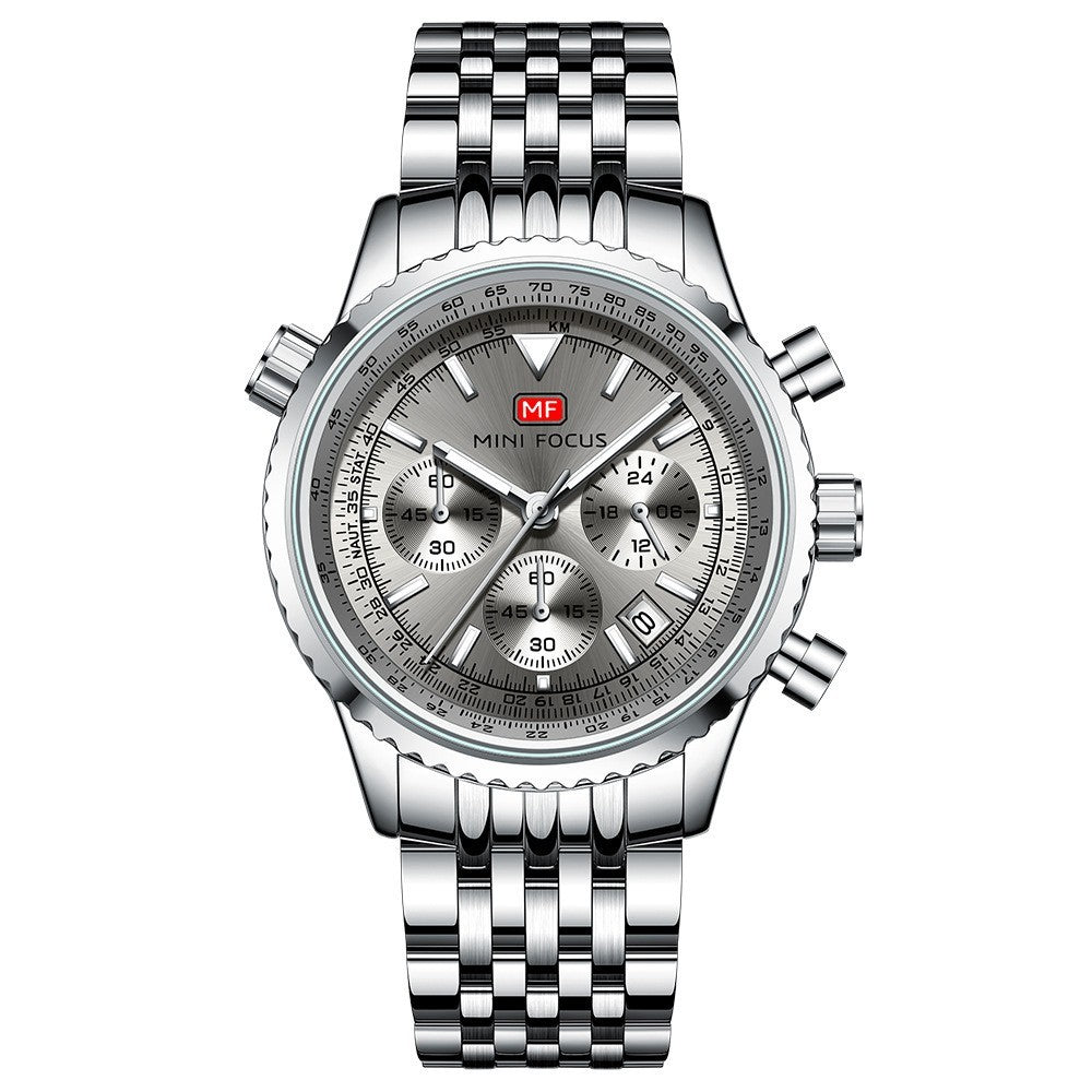 MINI FOCUS Men Multifunction Chronograph Calendar Luminous Business Quartz Watch