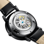 Orologio da uomo automatico TRSOYE di lusso alla moda con cinturino in pelle nera traforata, autentico e leggero