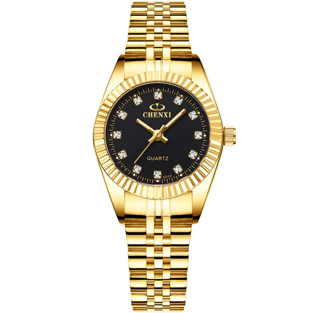 Chenxi Brand Luxury Women Watch Gold Blue Quartz Wrist Stainless Steel Rhinestone Crafted Casual Waterproof women Watches