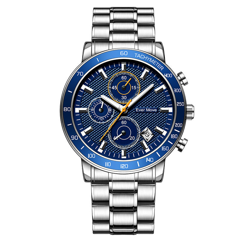 Orologio al quarzo da uomo Ever Move, impermeabile, per adulti, con tre lancette, cinturino in acciaio, piccolo orologio luminoso