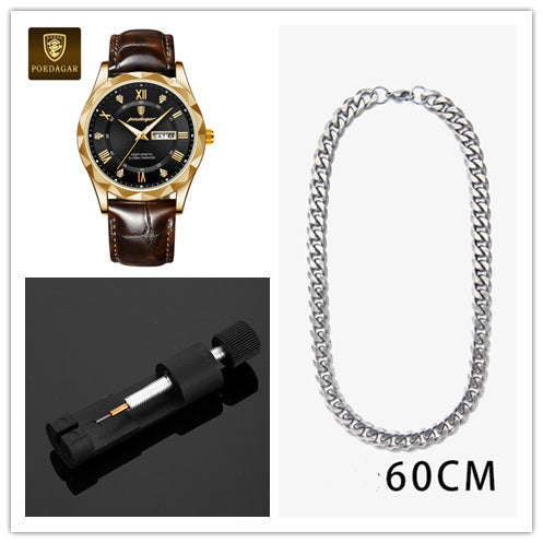 POEDAGAR Luxury Business Men's Wrist Watch Waterproof Luminous Date Week Men's Watch for Men Quartz Watch Leather Men's Watches reloj