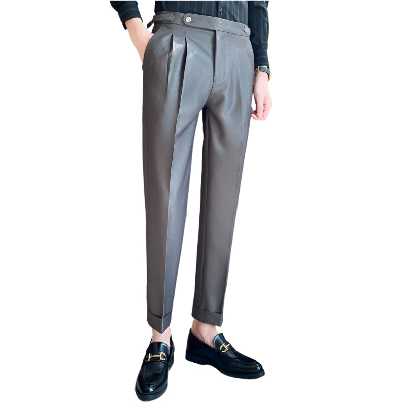 Men's Fashionable Business Casual Formal Pants Solid Color Cotton Blend Thin Draping Belt Decorative Men Casual Pants - Acquisti Online