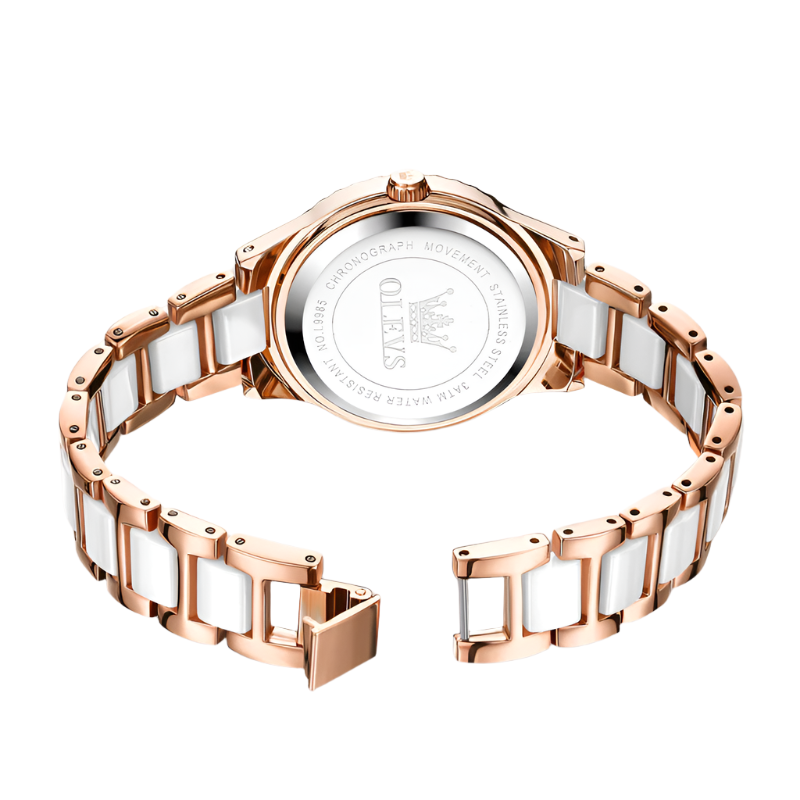 OLEVS Dames Luxe Horloge Rhinstone Gemaakt Elegant Dames Quartz Horloge Keramische Band Waterdicht Dameshorloge